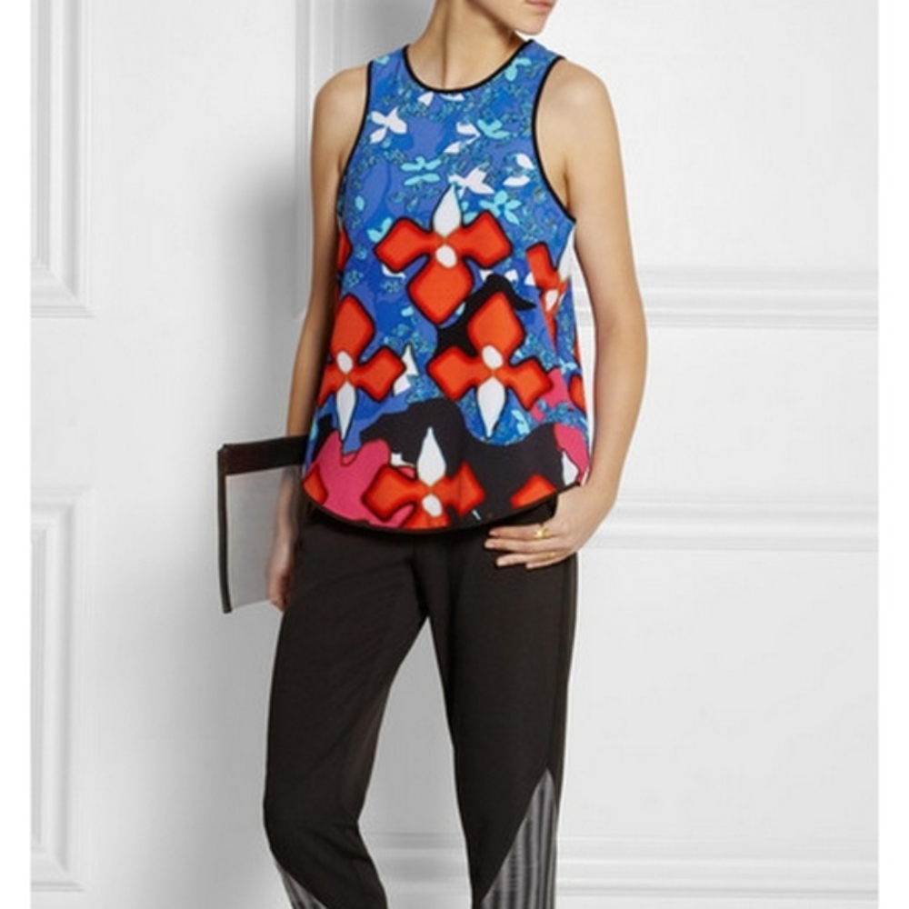 Peter Pilotto for Target Blue Red Iris Floral Sleeveless Cut Away Tank Top M